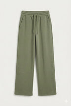 green ladies wide leg fleece trouser chic trendy in fashion in demand