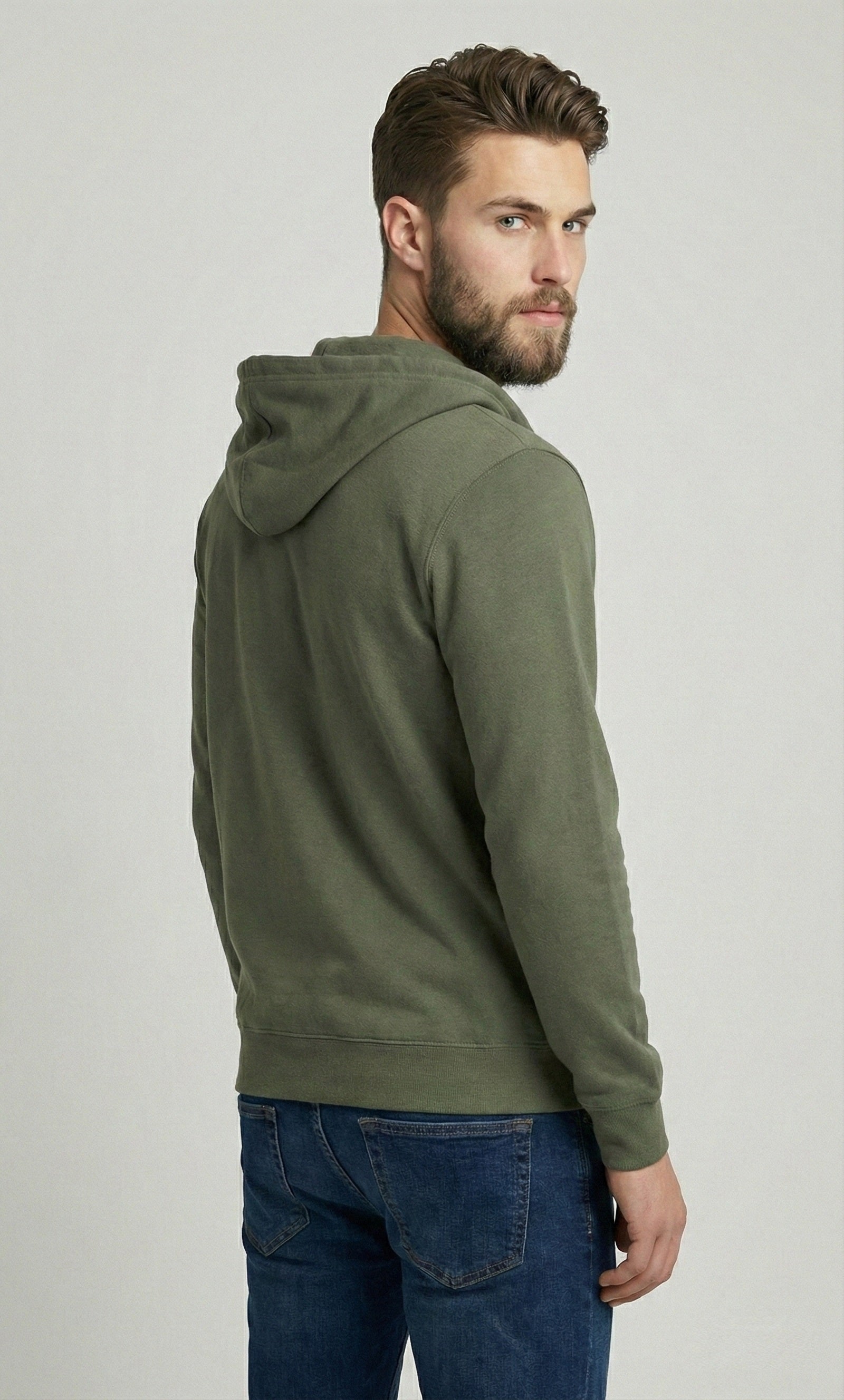 Green Mens Zipper Hooded Sweatshirt