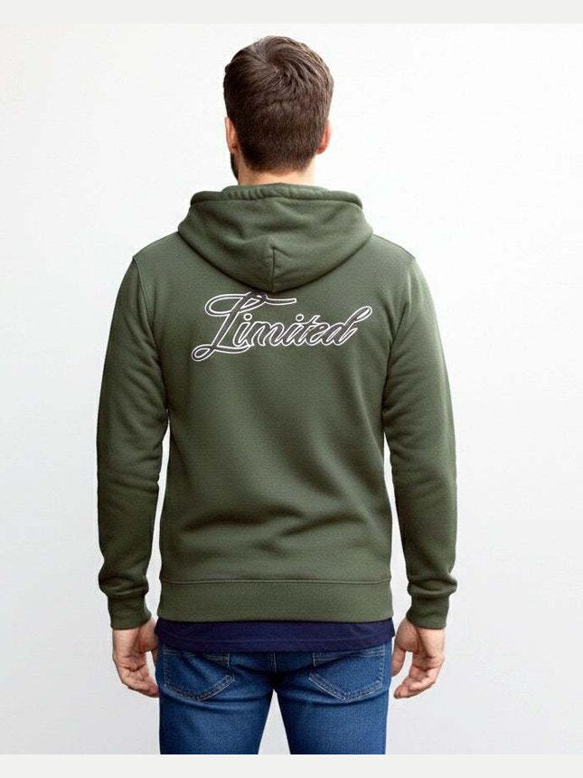 mens puff print zipper hooded sweatshirt metal zip back print front print