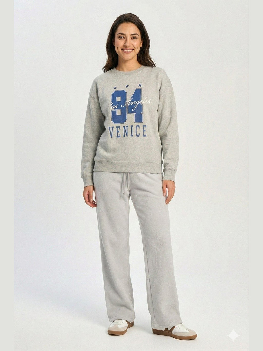 Grey ladies Embroidery Print Fleece Loose Fit Sweatshirt chic trendy in fashion in demand