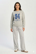 Grey ladies Embroidery Print Fleece Loose Fit Sweatshirt chic trendy in fashion in demand