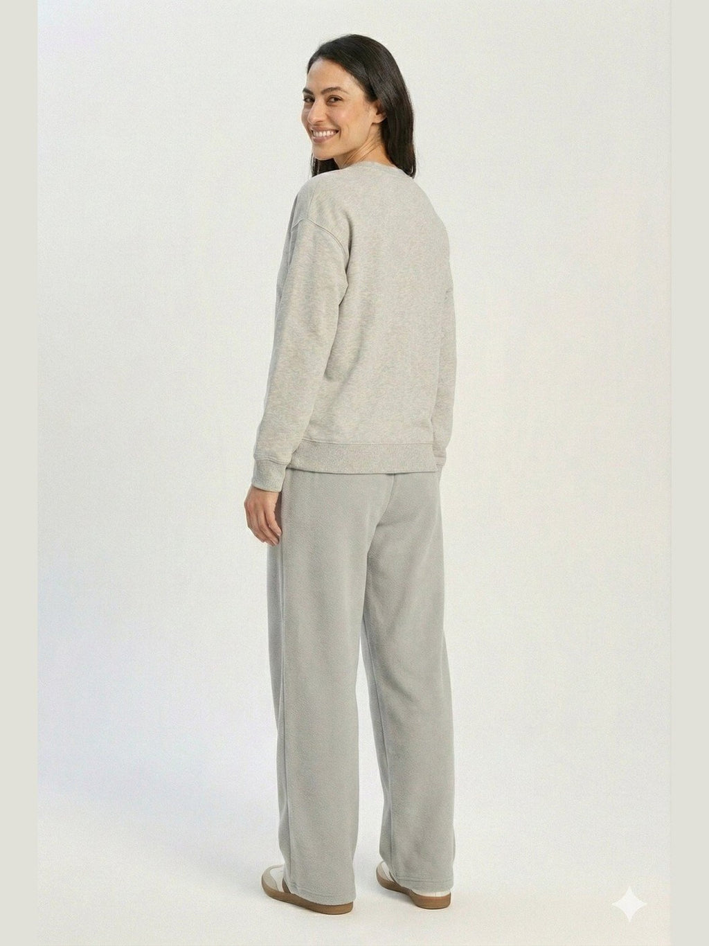 Grey ladies Embroidery Print Fleece Loose Fit Sweatshirt chic trendy in fashion in demand
