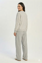 Grey ladies Embroidery Print Fleece Loose Fit Sweatshirt chic trendy in fashion in demand