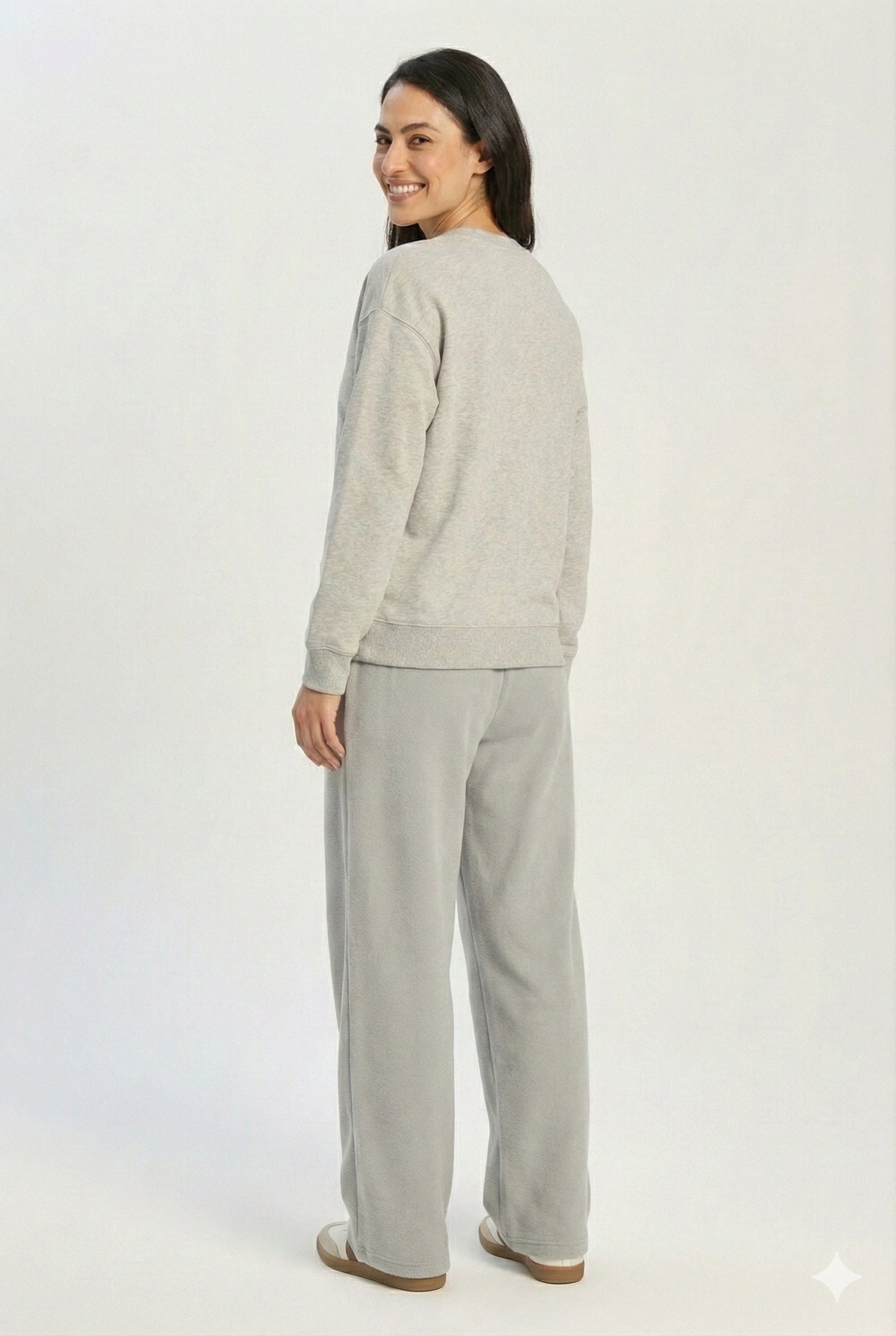 Grey ladies Embroidery Print Fleece Loose Fit Sweatshirt chic trendy in fashion in demand