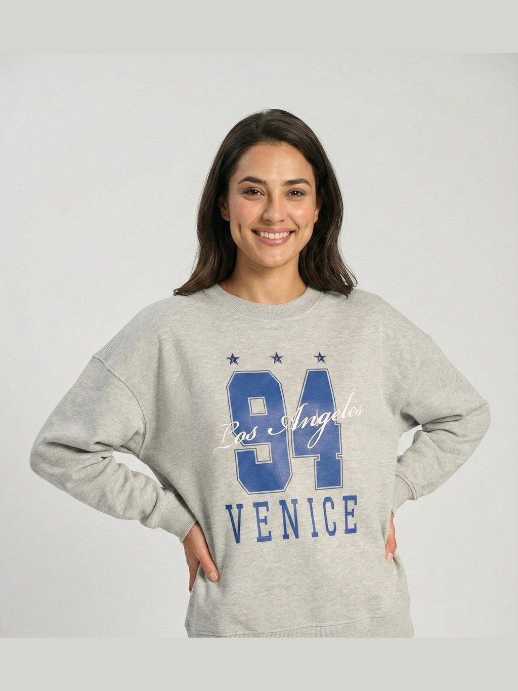 Grey ladies Embroidery Print Fleece Loose Fit Sweatshirt chic trendy in fashion in demand