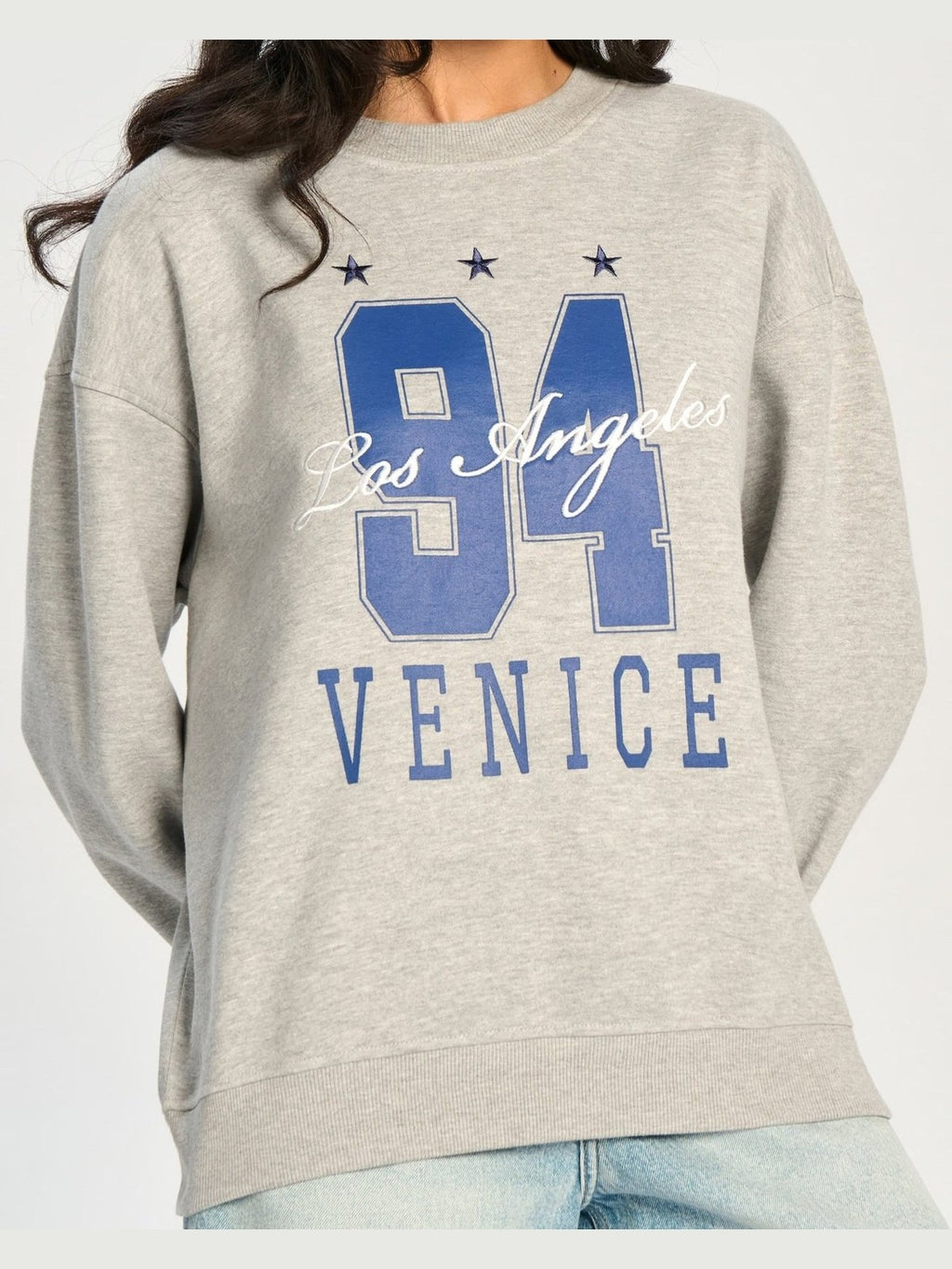 Grey ladies Embroidery Print Fleece Loose Fit Sweatshirt chic trendy in fashion in demand