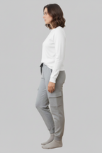 Ladies Silver Cargo Pocket Fleece Jogger Trouser for Ultimate Comfort and Style