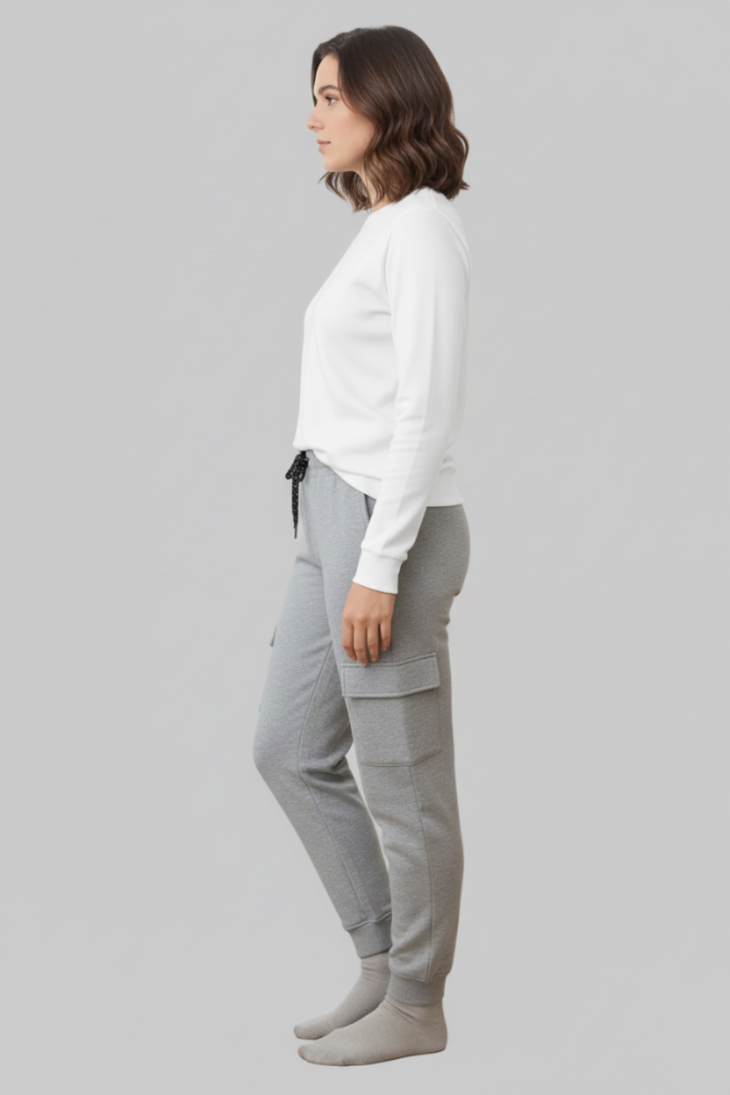 Ladies Silver Cargo Pocket Fleece Jogger Trouser for Ultimate Comfort and Style