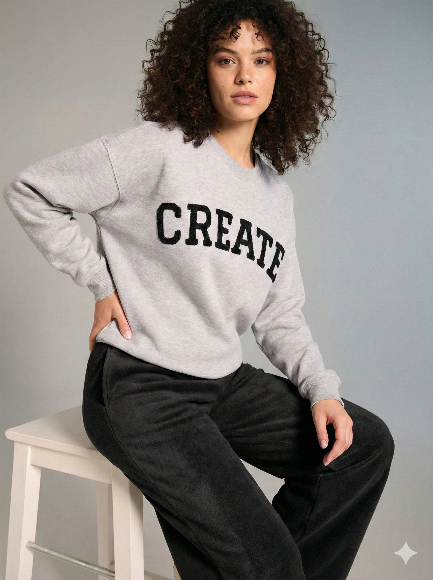 Grey Embroidery Create Sweatshirt