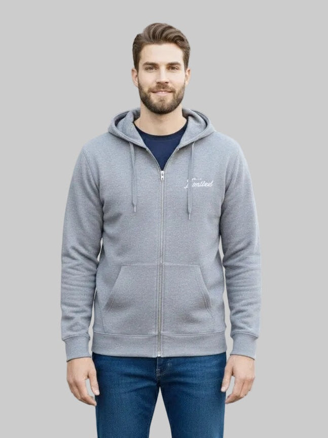 mens puff print zipper hooded sweatshirt metal zip back print front print