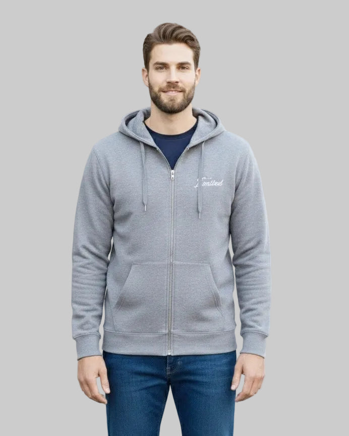 mens puff print zipper hooded sweatshirt metal zip back print front print