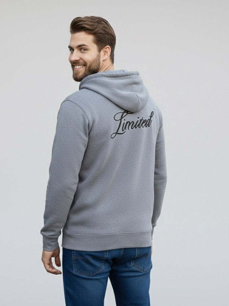 mens puff print zipper hooded sweatshirt metal zip back print front print