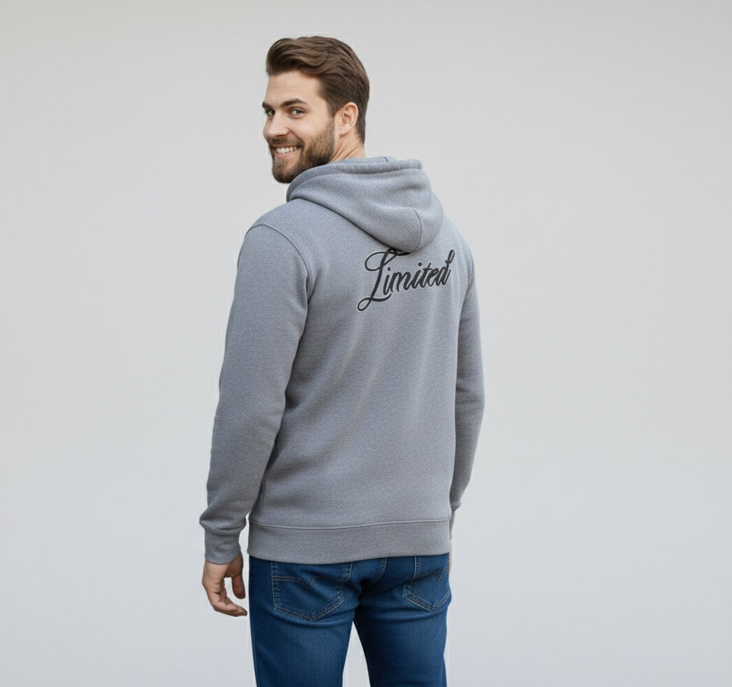 mens puff print zipper hooded sweatshirt metal zip back print front print