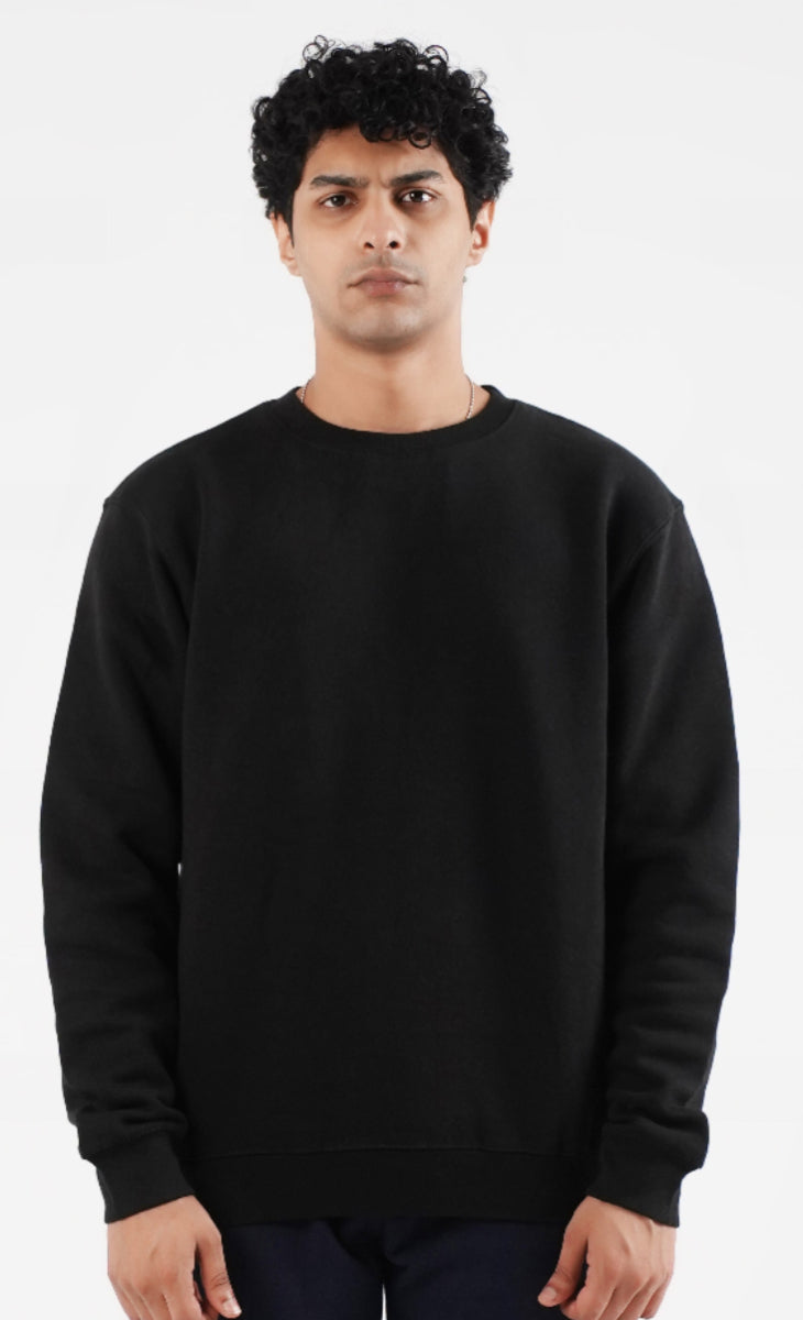 Black Crewneck Sweatshirt for Men - Comfortable Urban Fleece Design