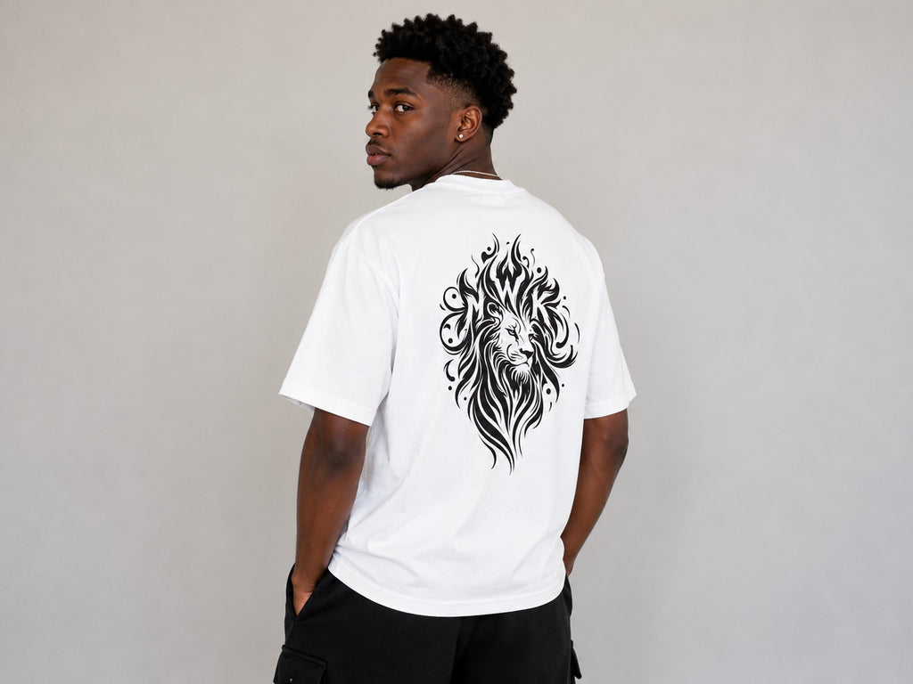 Lion Crest Oversized Drop Shoulder T-Shirt – White