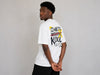 Men's White oversized T-shirt featuring a bold "Making Wrong Kool" graffiti-inspired graphic print on the back with spray paint details.