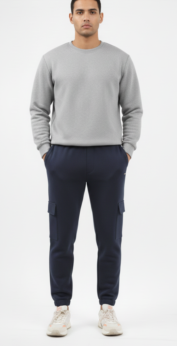 Men's Cargo Pocket Fleece Jogger Trouser for Ultimate Comfort and Style navy