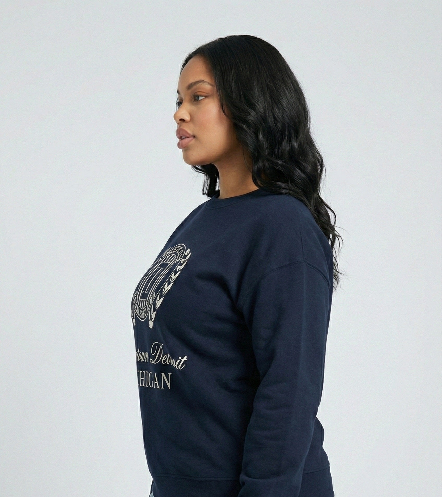 Navy Embroidery Michingan Sweatshirt