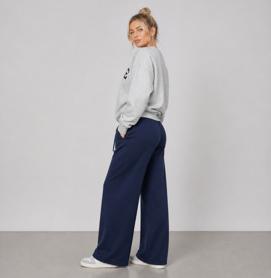 navy fleece wide leg cusper comfort trouser uk delivery