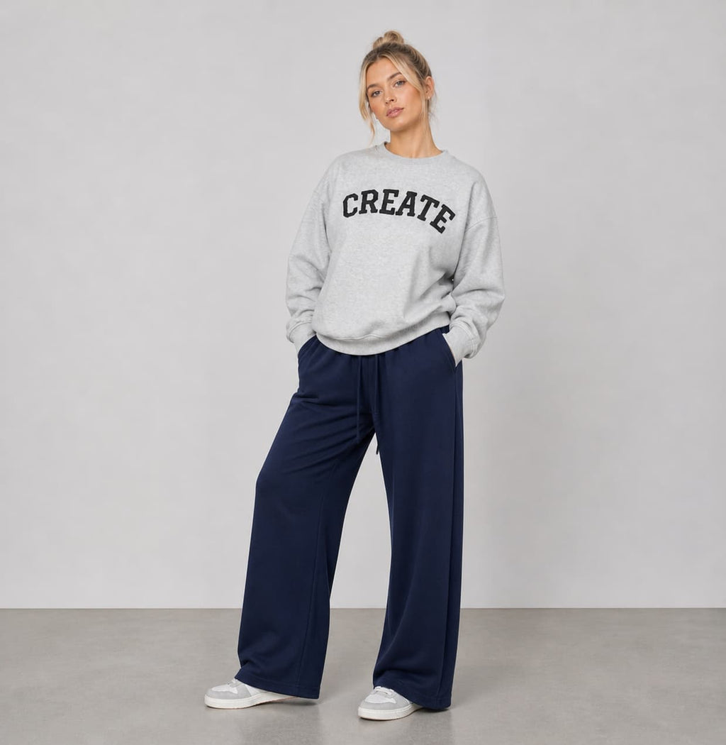 navy fleece wide leg cusper comfort trouser uk delivery