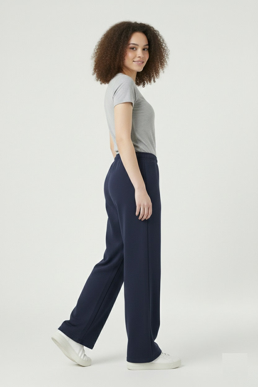 navy ladies wide eg fleece trouser chic trendy in fashion in demand