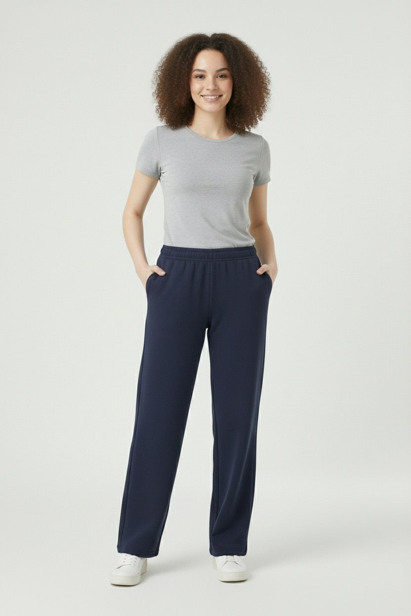 navy ladies wide eg fleece trouser chic trendy in fashion in demand