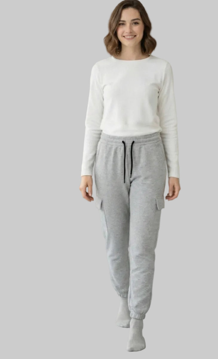 Ladies Silver Cargo Pocket Fleece Jogger Trouser for Ultimate Comfort and Style