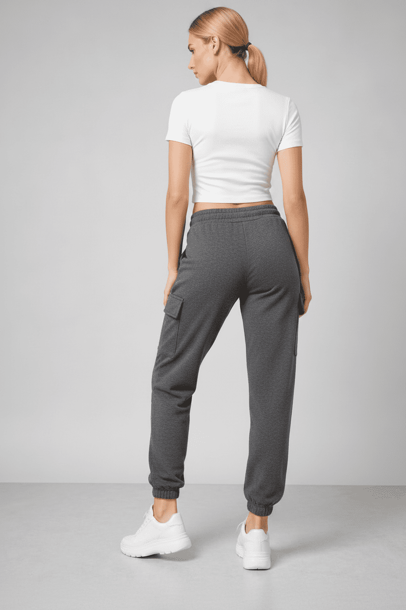 Charcoal dark grey woman fleevmce cargo jogger trouser pant