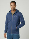 mens puff print zipper hooded sweatshirt metal zip back print front print