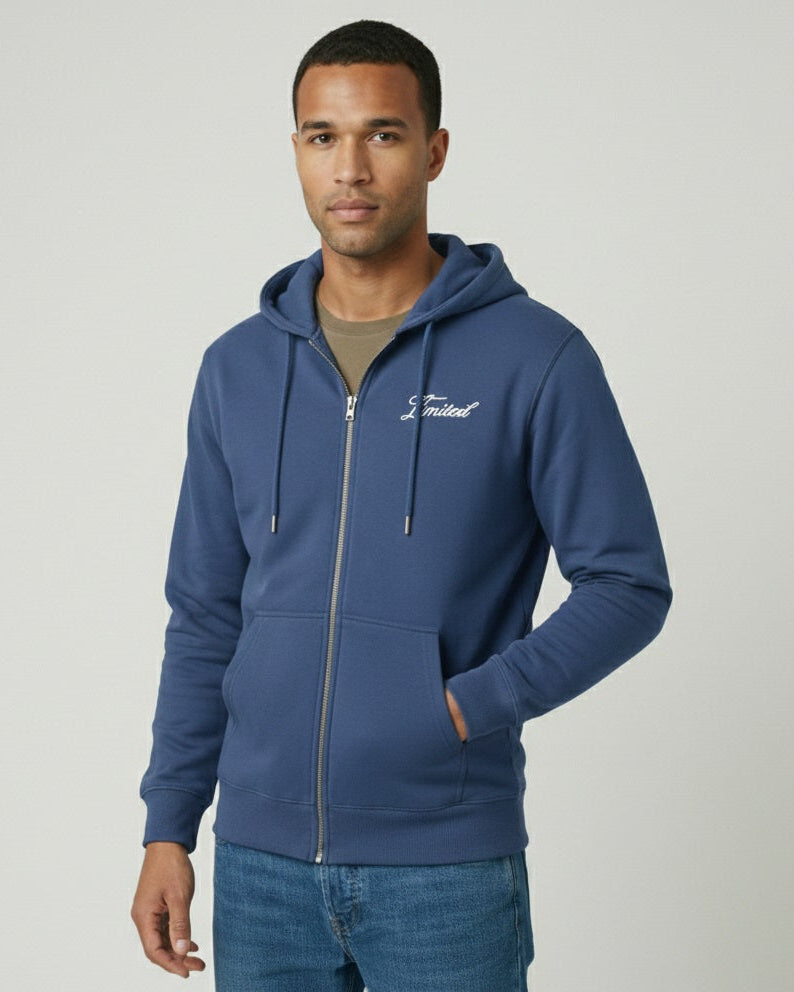 mens puff print zipper hooded sweatshirt metal zip back print front print