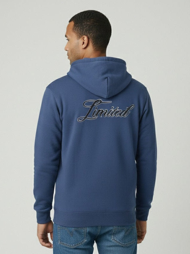 mens puff print zipper hooded sweatshirt metal zip back print front print
