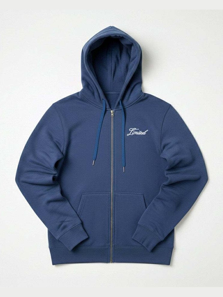 mens puff print zipper hooded sweatshirt metal zip back print front print