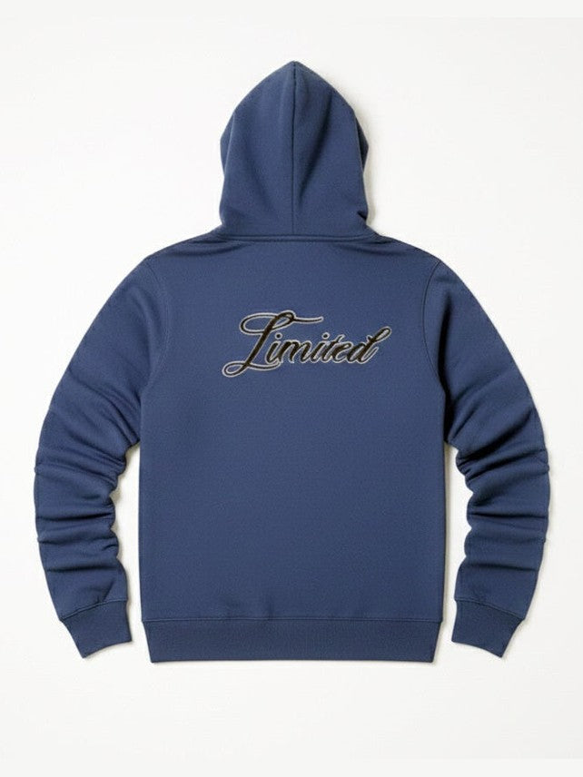 mens puff print zipper hooded sweatshirt metal zip back print front print