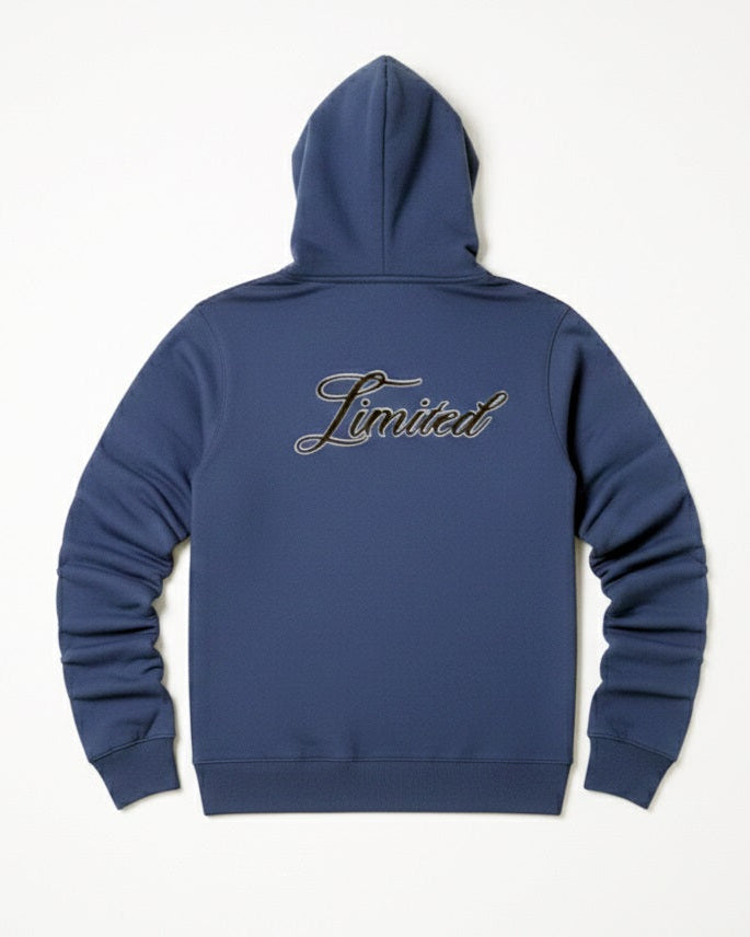 mens puff print zipper hooded sweatshirt metal zip back print front print