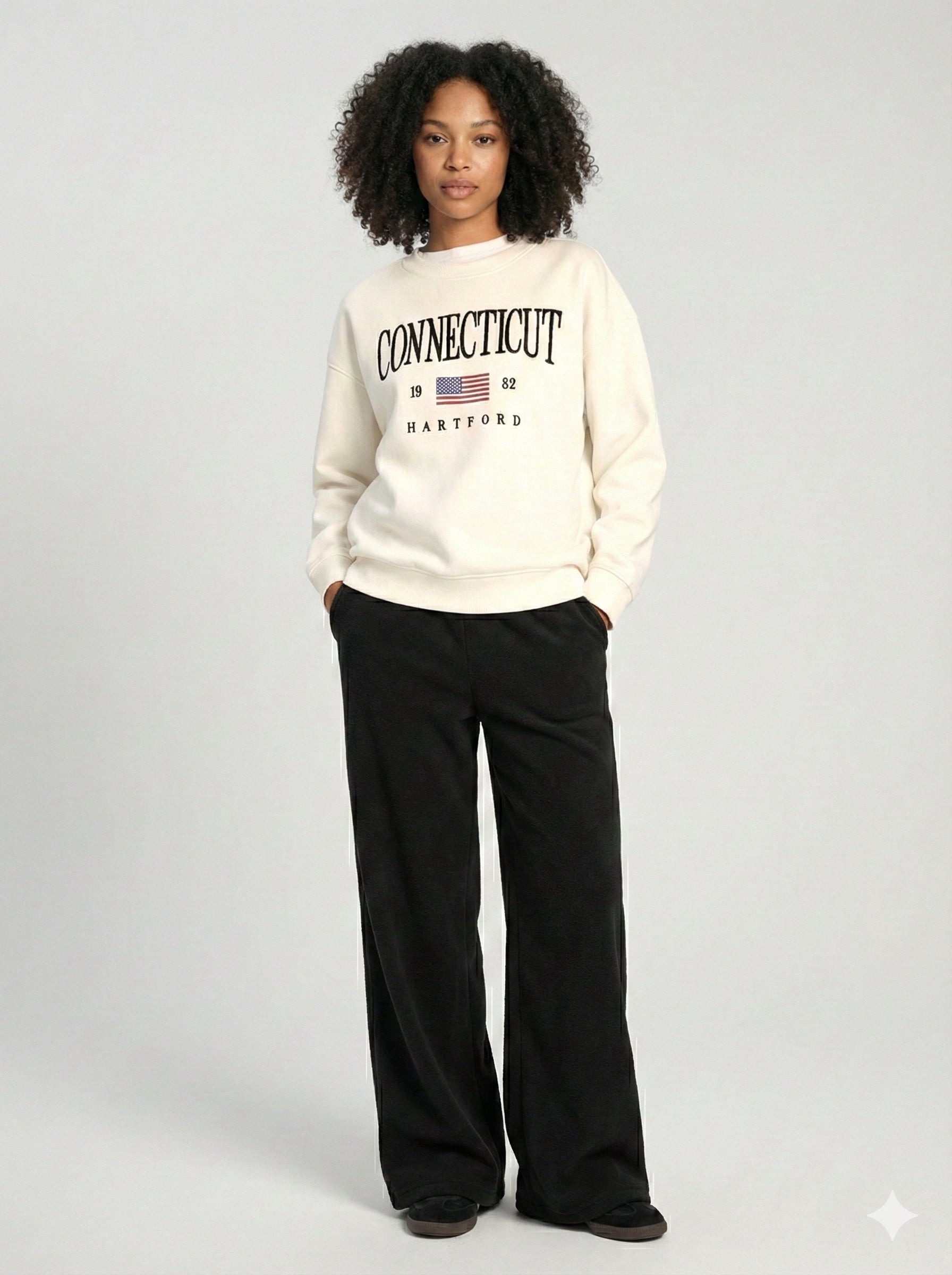 Grey ladies Embroidery Print Fleece Loose Fit Sweatshirt chic trendy in fashion in demand