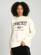 Cream ladies Embroidery Print Fleece Loose Fit Sweatshirt chic trendy in fashion in demand