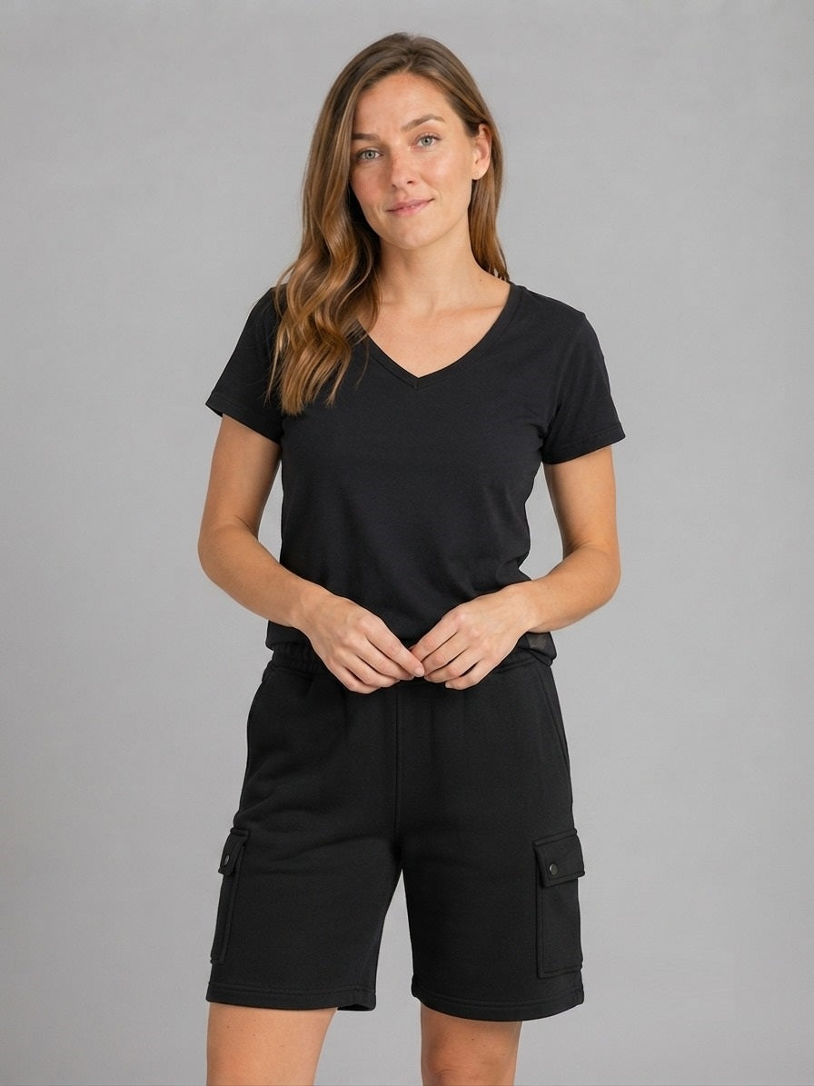 Essential Black Deep V-Neck Women's T-Shirt